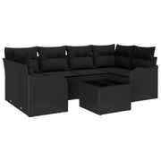 Tuin loungeset 5-persoons poly rattan zwart