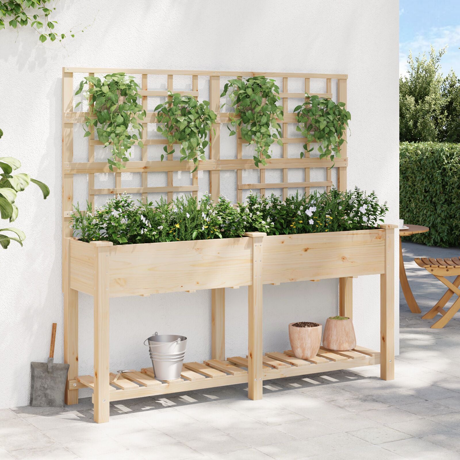 Tuinbak Met Trellis En Plank 161X43X152 Cm Massief Grenenhout 161 x 46 x 152.5 cm