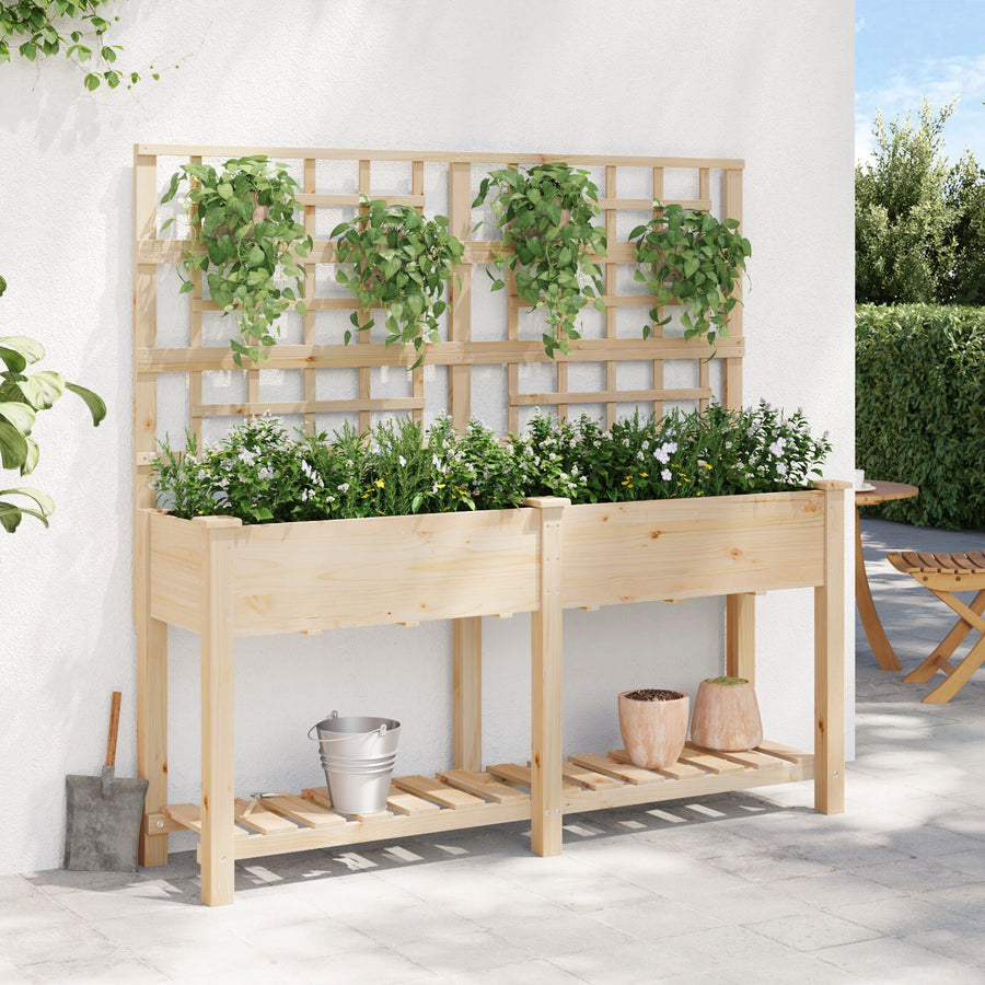 Tuinbak Met Trellis En Plank 161X43X152 Cm Massief Grenenhout 161 x 46 x 152.5 cm