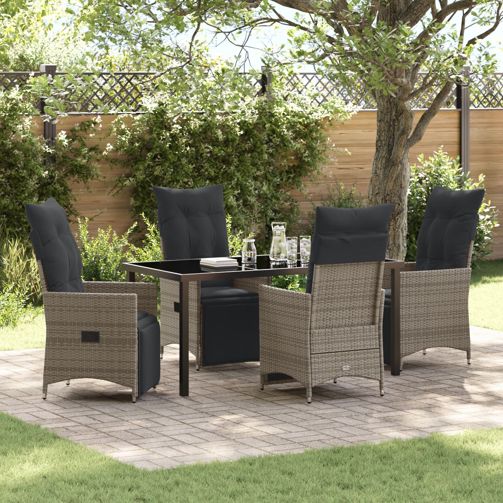 5-Delige Tuin Eetset Met Kussens Grijs Poly Rattan
