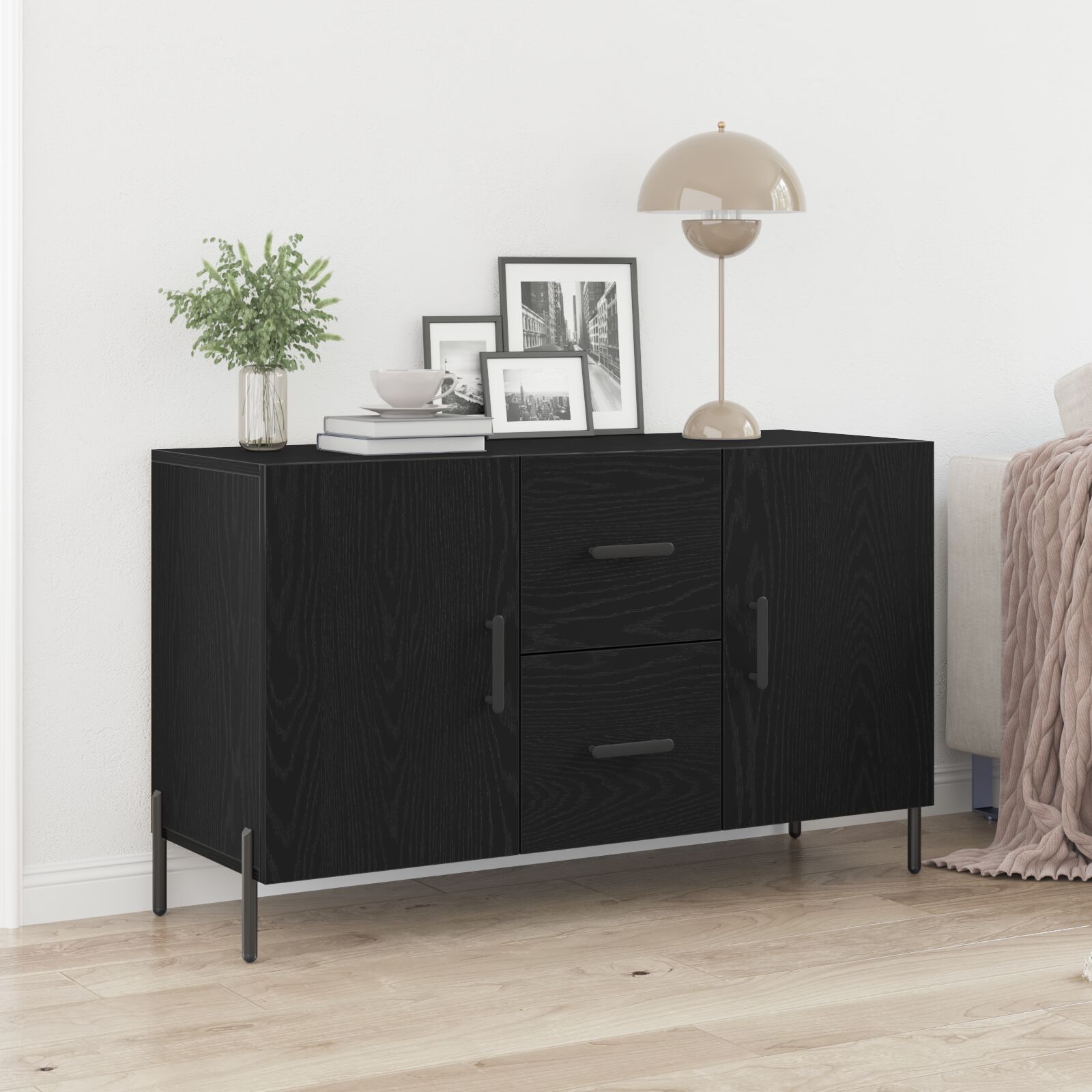 Dressoir Zwart Eiken 100X36X60 Cm Geengineerd Hout