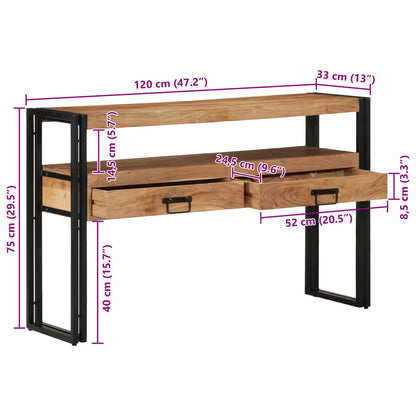 Bijzettafels Zwart En Metaal 120 x 33 x 75 cm Massief acaciahout
