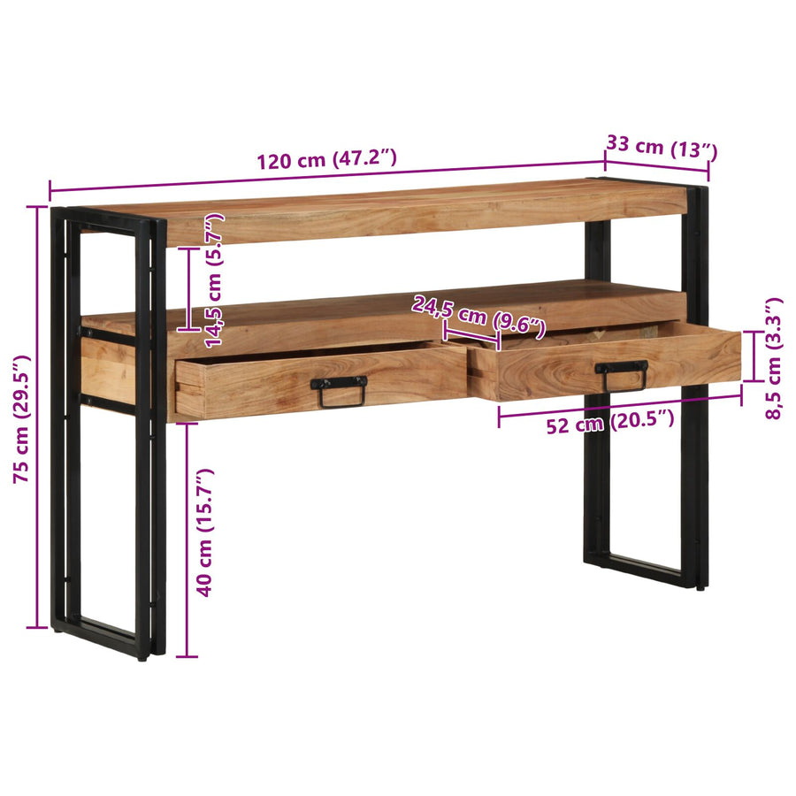 Bijzettafels Zwart En Metaal 120 x 33 x 75 cm Massief acaciahout