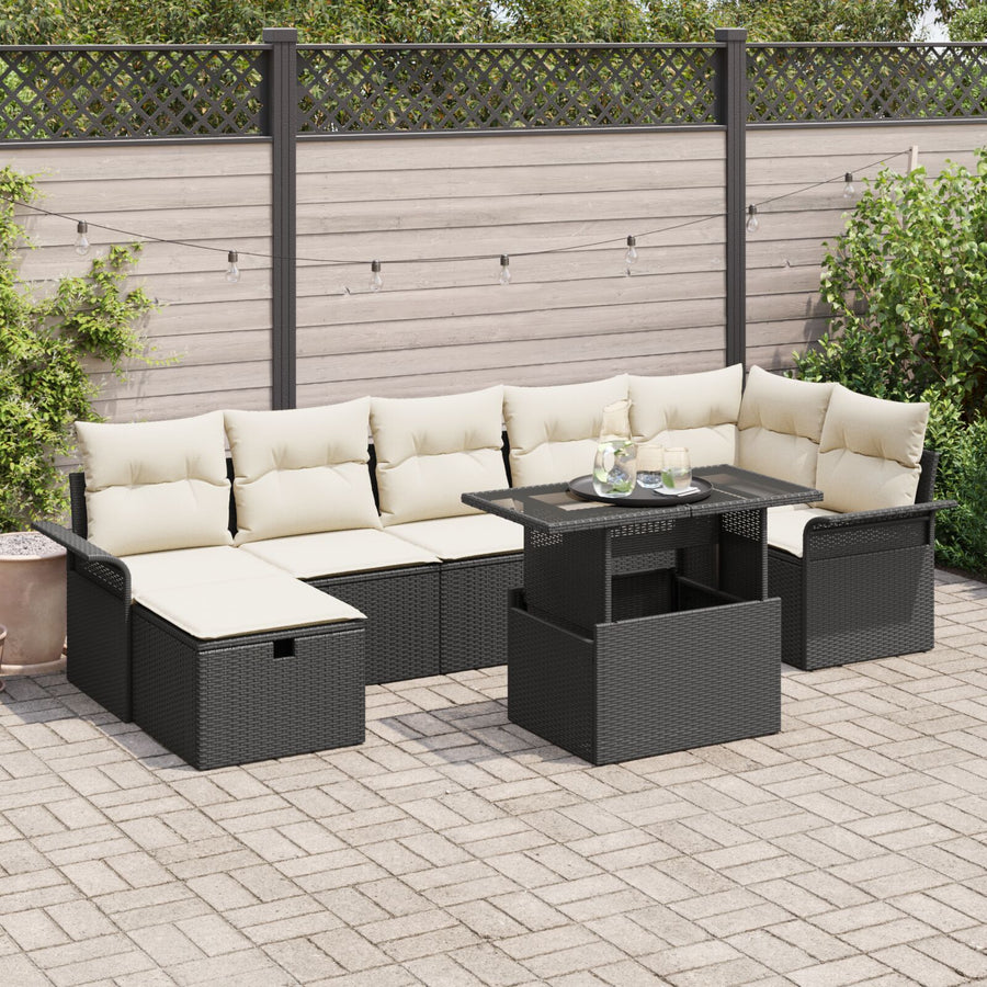 8-Delige Tuinbankset Met Kussens Zwart Poly Rattan