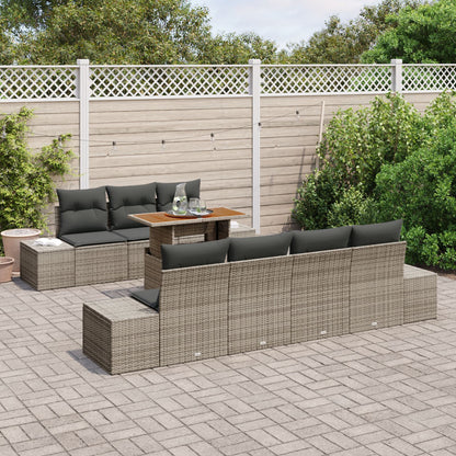 Tuin Sofa Set Set Van 8 Grijs Rattan, Glas, Hout, Metaal