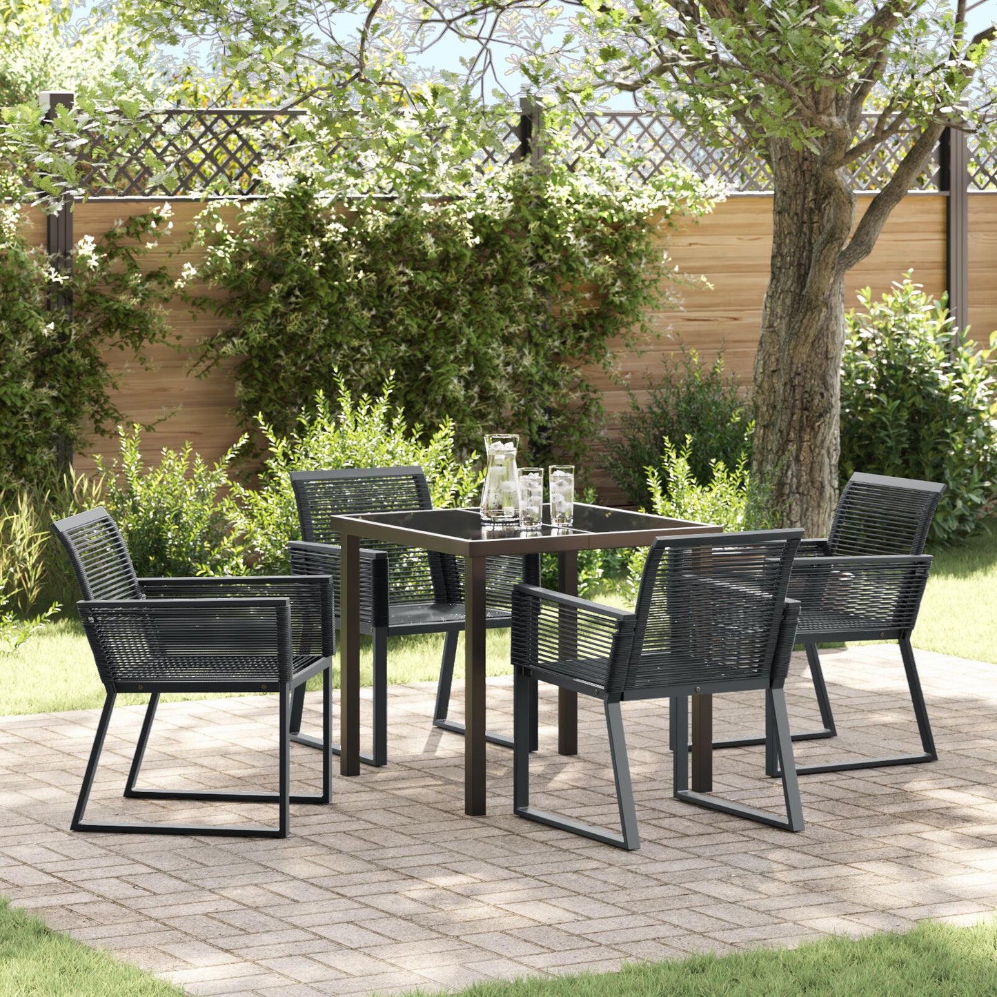 5-Delige Tuin Eet Set Zwart Poly Rattan