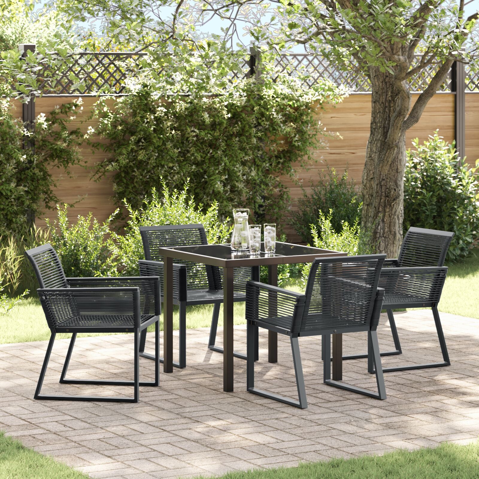 5-Delige Tuin Eet Set Zwart Poly Rattan
