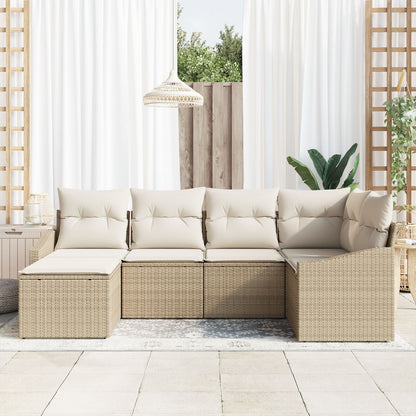 6-Delige Tuin Eetset Met Kussens Beige Poly Rattan