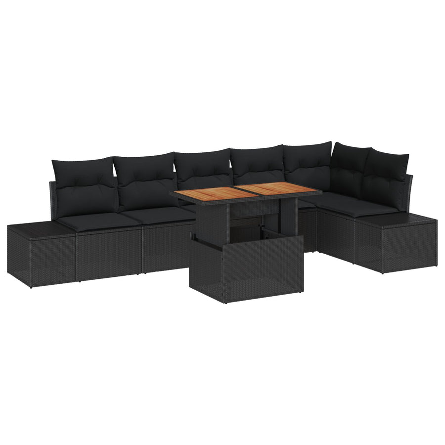 7-Delige Tuin Sofa Set Met Kussens Zwart Poly Rattan