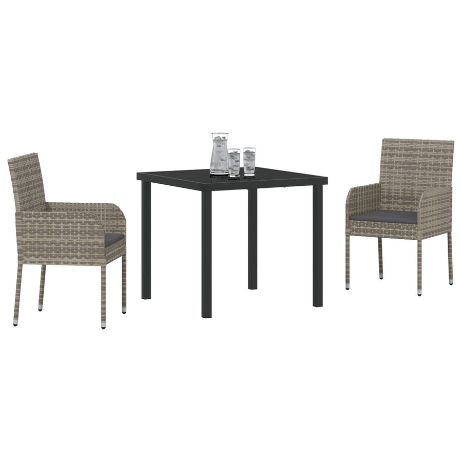 3-Delige Tuin Eethoek Met Kussens Grijs Poly Rattan