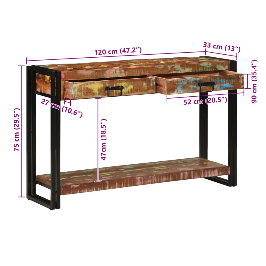 Console Tafel Meerkleurig 120X33X75 Cm Massief Hout Gerecycled 120 cm Massief gerecycled hout
