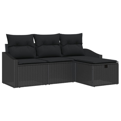4 Delige Tuinstoelenset Met Kussens Zwart Poly Rattan