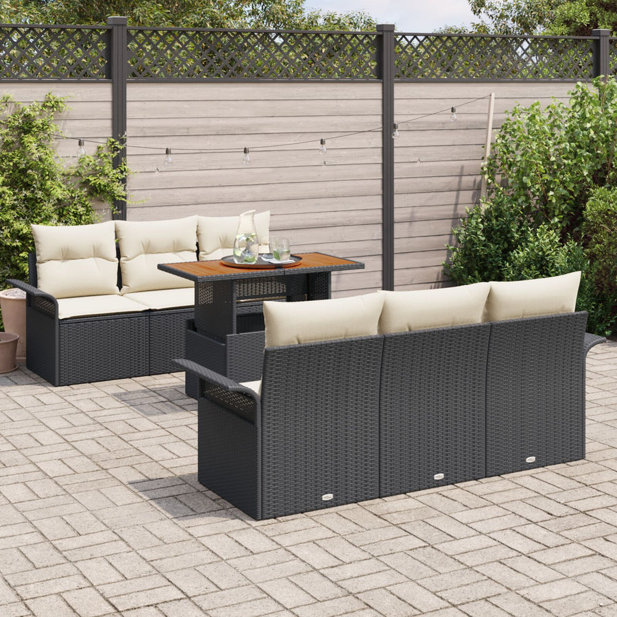 7-Delige Tuin Sofa Set Met Kussens Zwart Poly Rattan Acacia