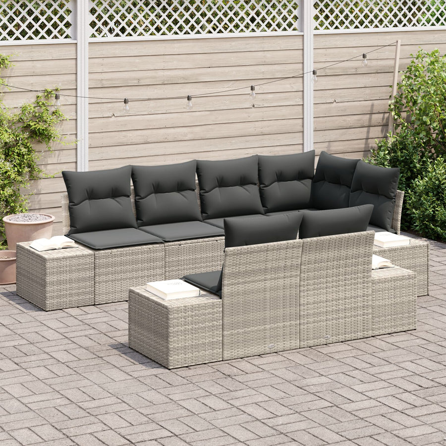 7-Delige Tuin Sofa Set Met Kussens Lichtgrijs Poly Rattan