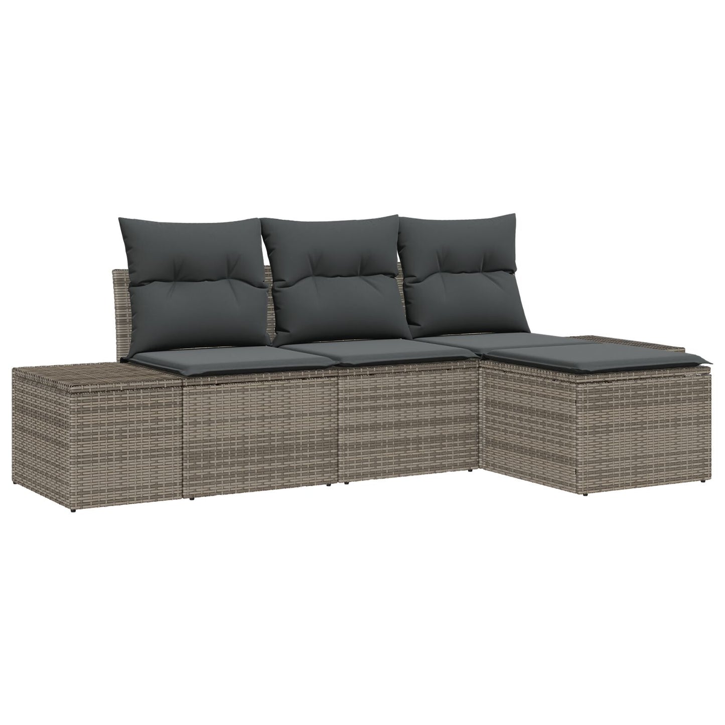 4-Delige Tuinsalon Set Met Kussens Grijs Poly Rattan