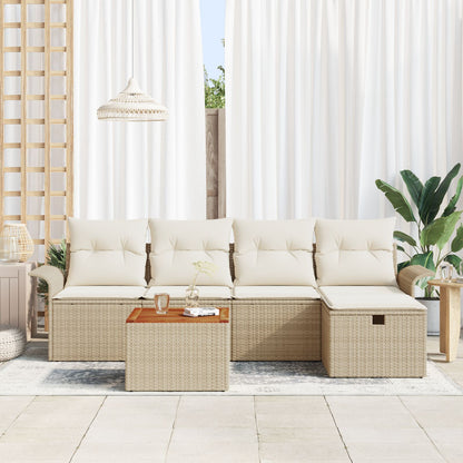 6-Delige Tuinbankset Met Kussens Beige Poly Rattan