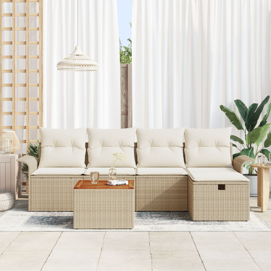 6-Delige Tuinbankset Met Kussens Beige Poly Rattan