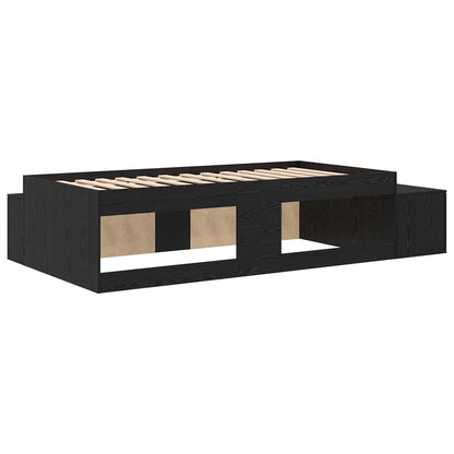 Opslag Bed Zwart Eiken Geengineerd Hout, Zwart Eikenfineer Artisanaal Eiken