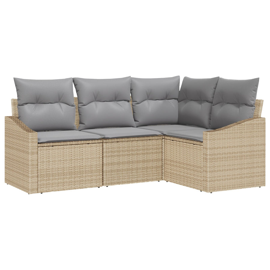 Tuin Sofa Set Set Van 4 Grijs, Natuurlijk Riet, Polyester Kussens