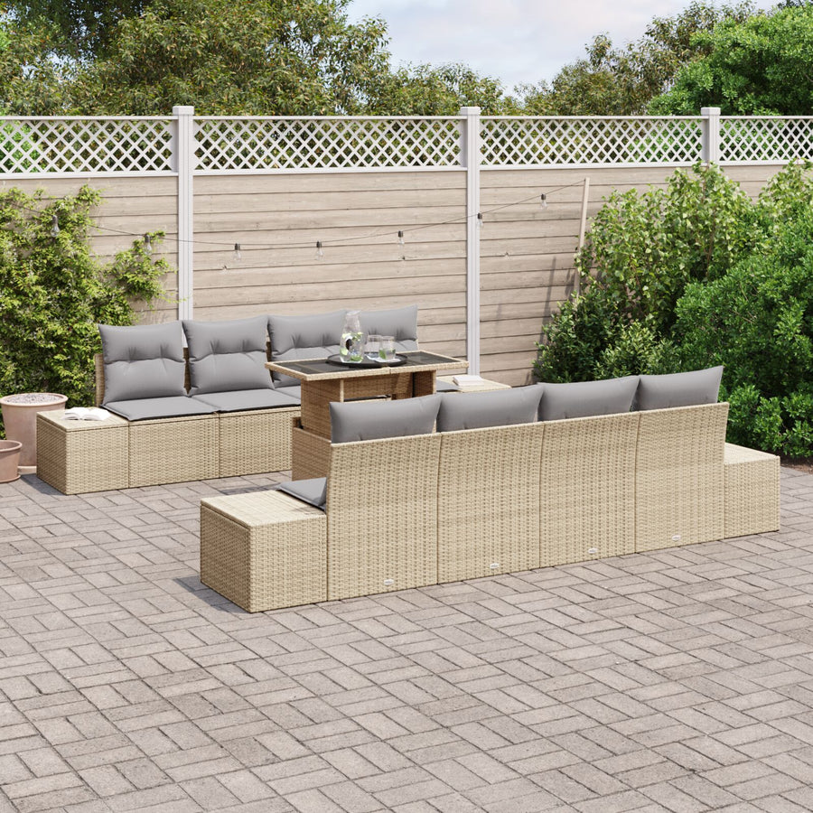 9-Delige Tuin Sofa Set Met Kussens Beige Poly Rattan