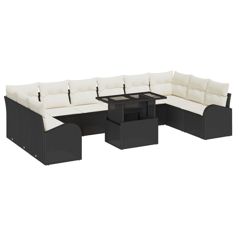 11-Delige Tuin Sofa Set Met Kussens Zwart Poly Riet