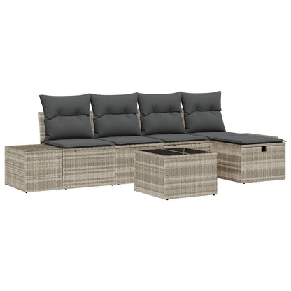 6-Delig Tuinsalonset Met Kussens Lichtgrijs Poly Rattan Wit