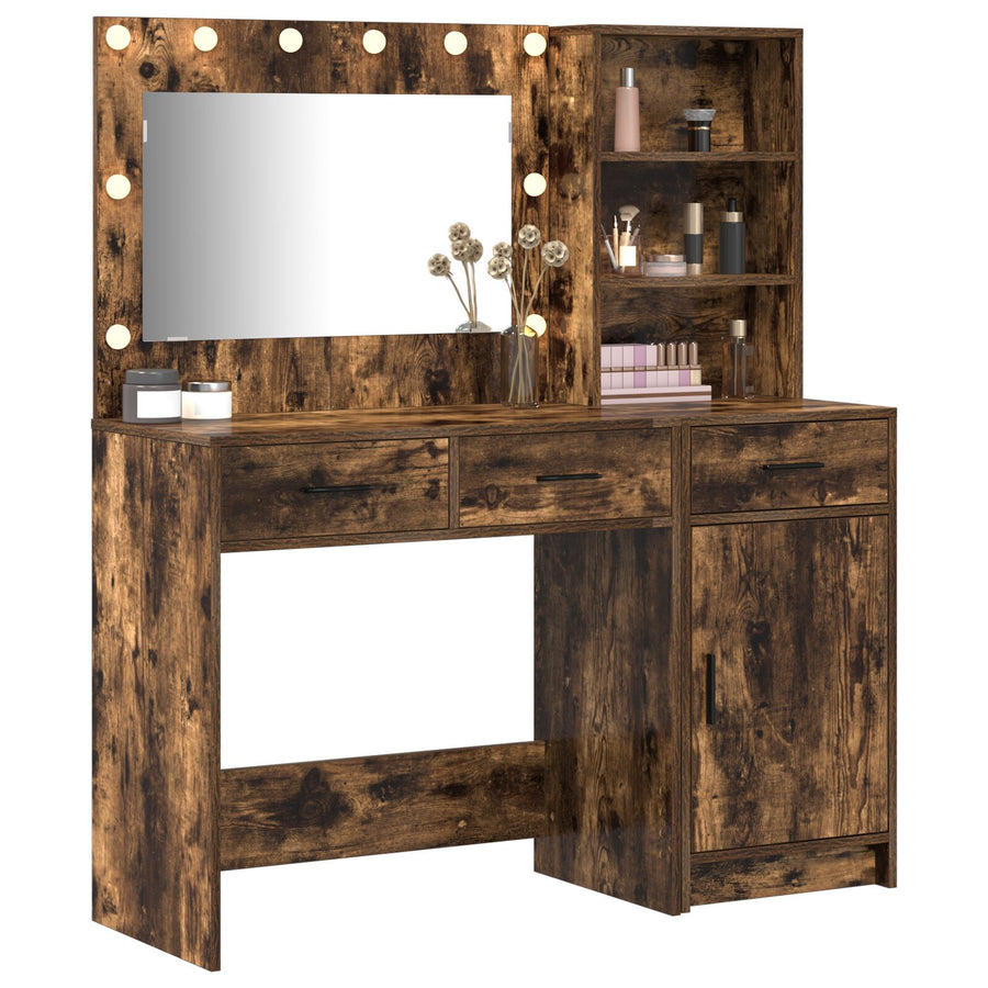 2-Delige Kaptafel Set Met Led Gerookt Eiken Engineering Hout