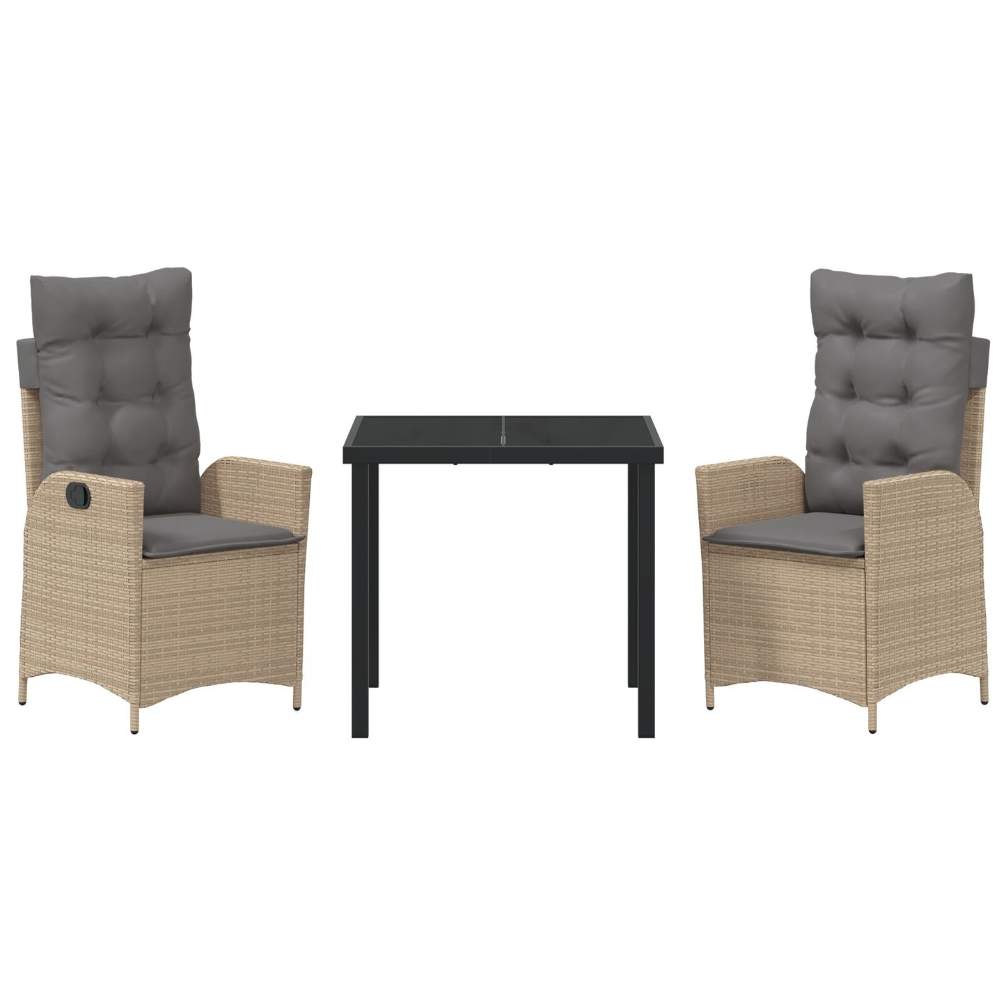 3-Delige Tuin Eetkamer Set Met Kussens Beige Poly Rattan
