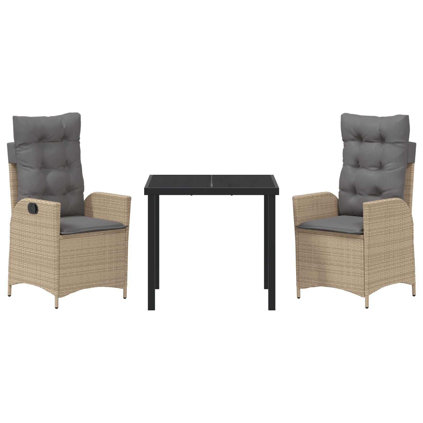 3-Delige Tuin Eetkamer Set Met Kussens Beige Poly Rattan