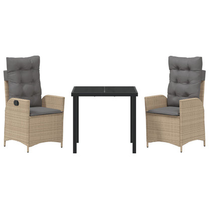 3-Delige Tuin Eetkamer Set Met Kussens Beige Poly Rattan