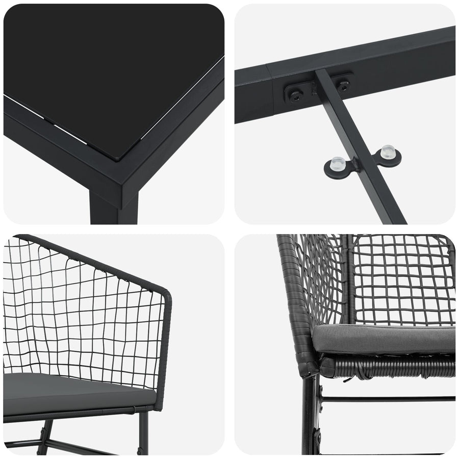 Set Van 3 Zwart En Donkergrijs Pe Rattan, Gepoedercoat Staal