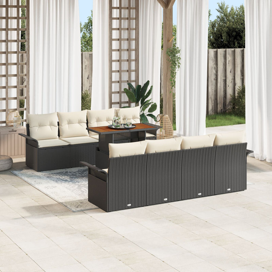 9-Delige Tuin Sofa Set Met Kussens Zwart Poly Rattan Acacia