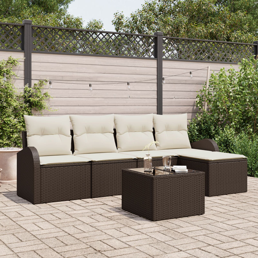 5-Delige Tuinsofa Set Met Kussens Grijs Poly Rattan