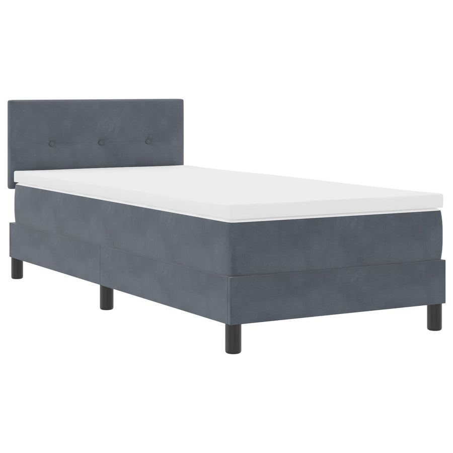 Boxspringbed Met Matras Donkergrijs Enkel Fluweel Blauw