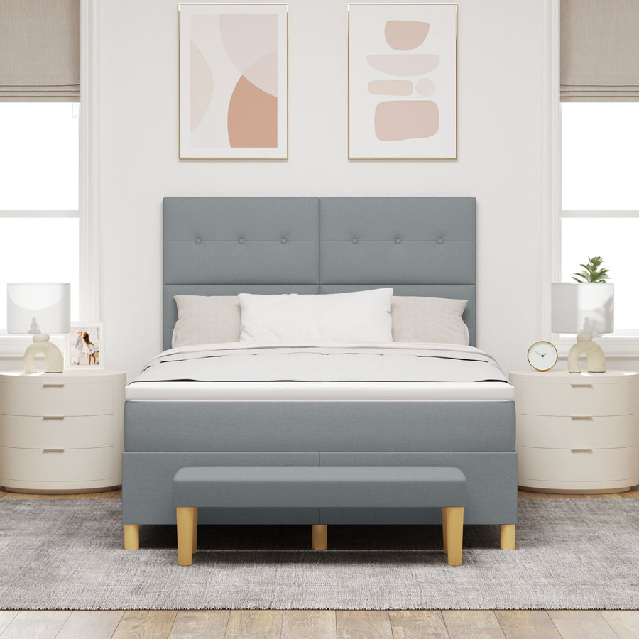 Boxspringbed Met Matras & Bank Stof Lichtgrijs 160 x 200 cm Knoopgestikt