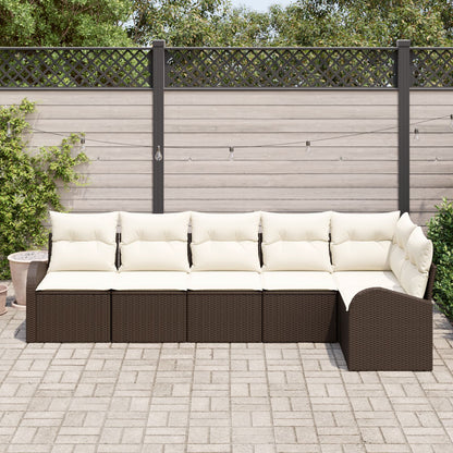6-Delige Tuin Sofa Set Met Kussens Poly Rattan Bruin en crème zonder tafel