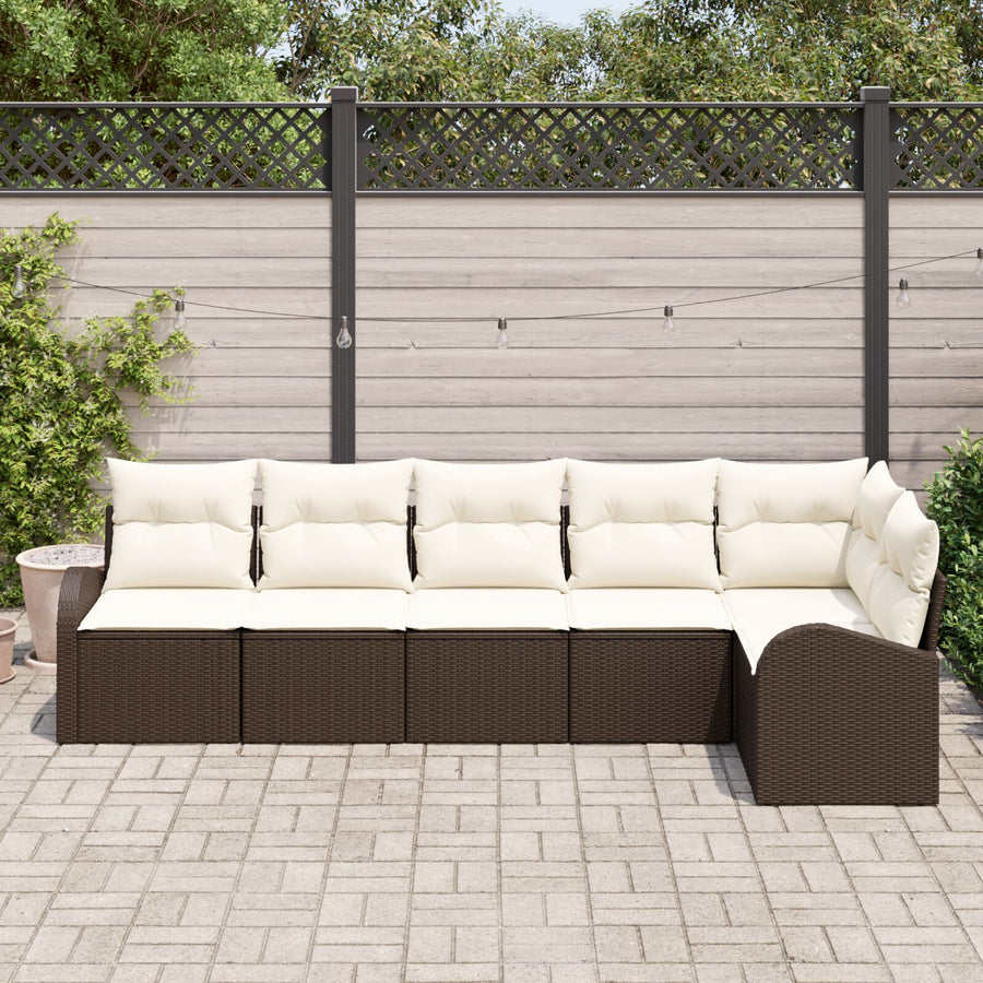6-Delige Tuin Sofa Set Met Kussens Poly Rattan Bruin en crème zonder tafel