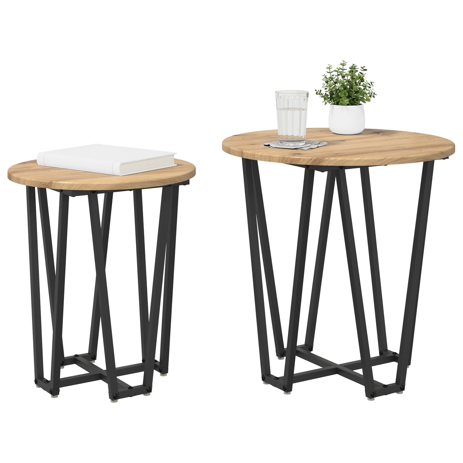 Bijzettafel 2 Stuks Geengineerd Hout En Metaal Artisan eiken