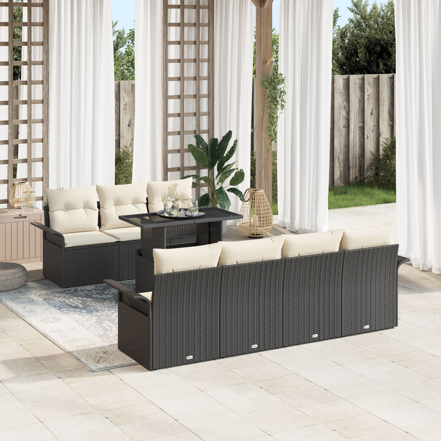 8-Delige Tuin Sofa Set Met Kussens Zwart Poly Rattan