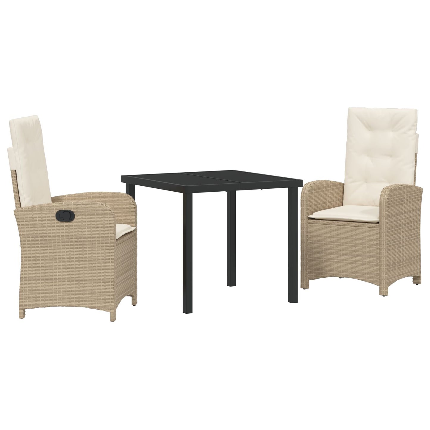 3-Delige Tuin Eetset Met Kussens Beige Poly Rattan