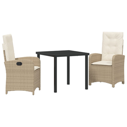 3-Delige Tuin Eetset Met Kussens Beige Poly Rattan