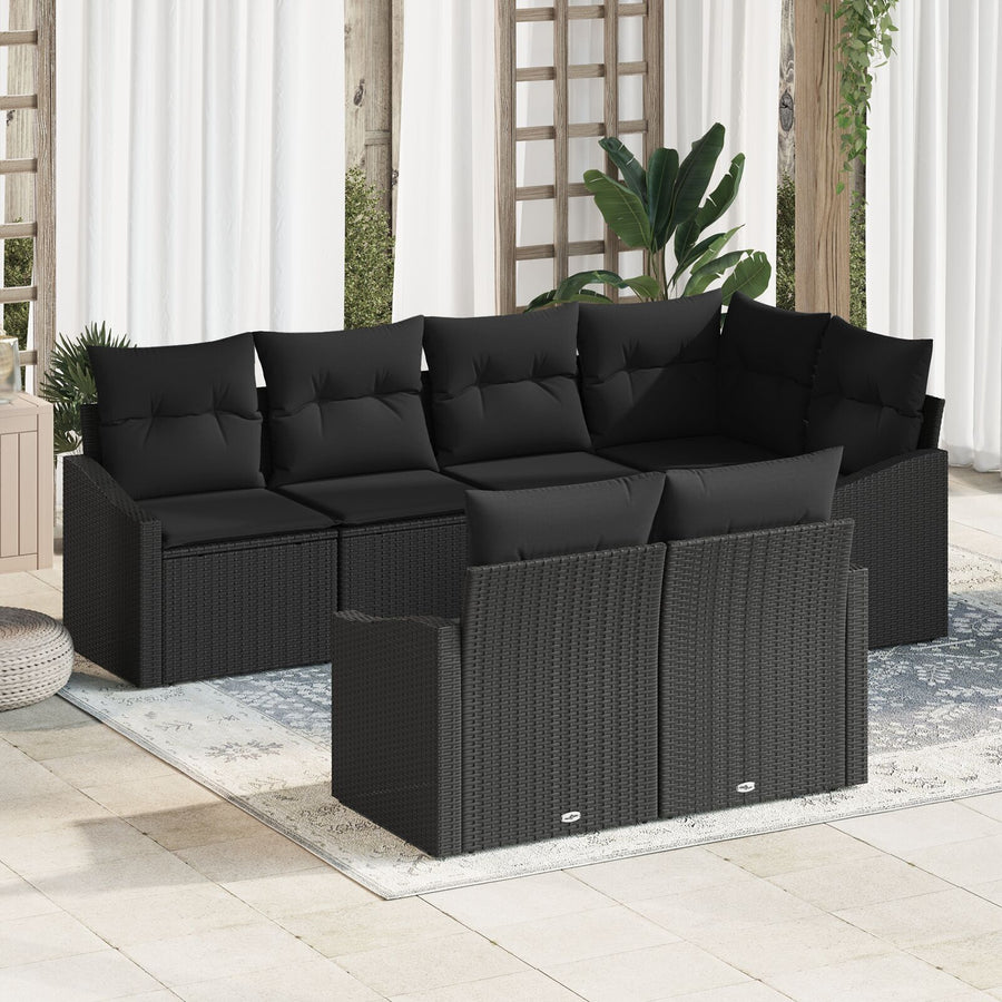 Tuinsofaset 7 Delig Zwart Synthetisch Riet, Polyester Kussens