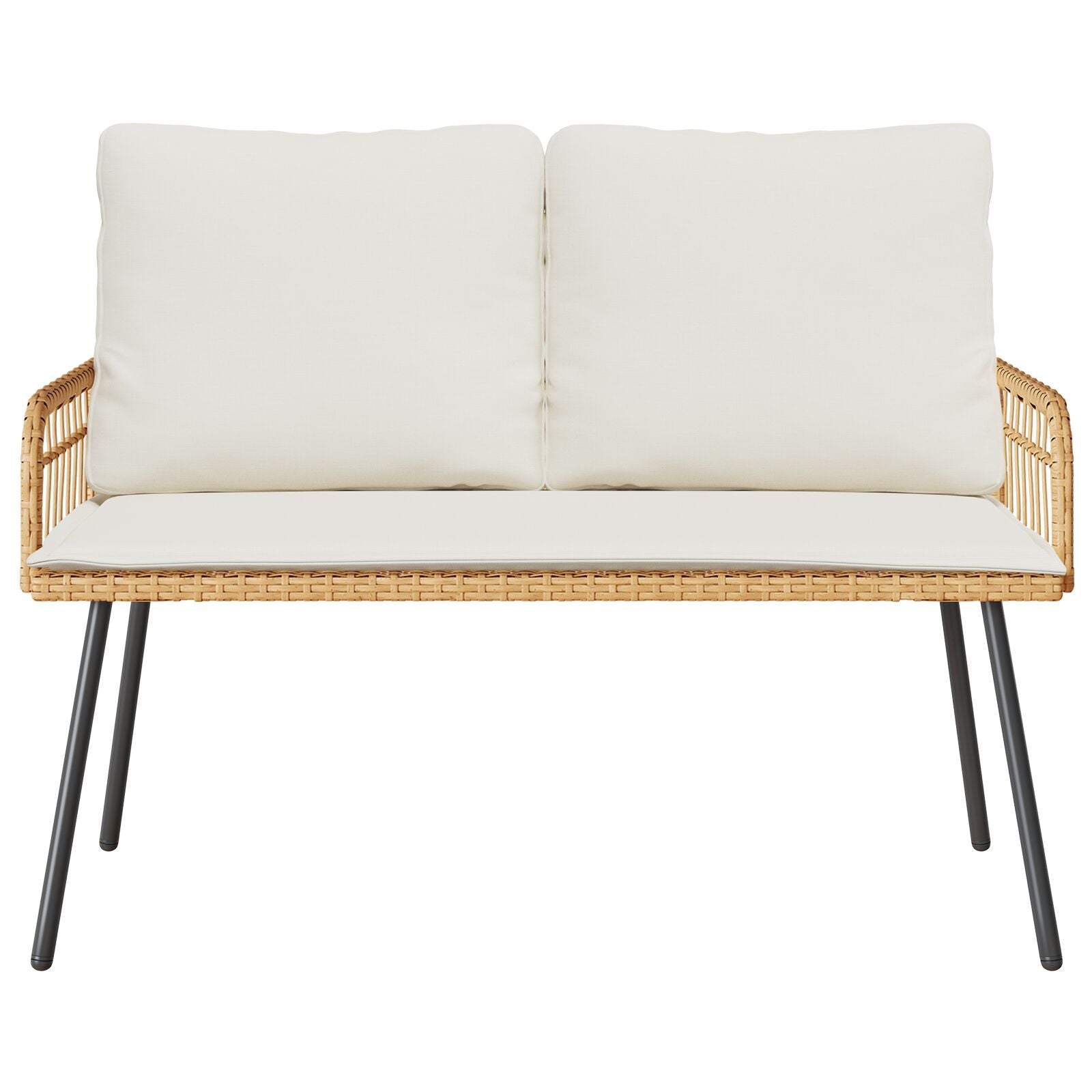2-Delige Tuin Eettafel Set Met Kussens Poly Rattan Natuurlijk