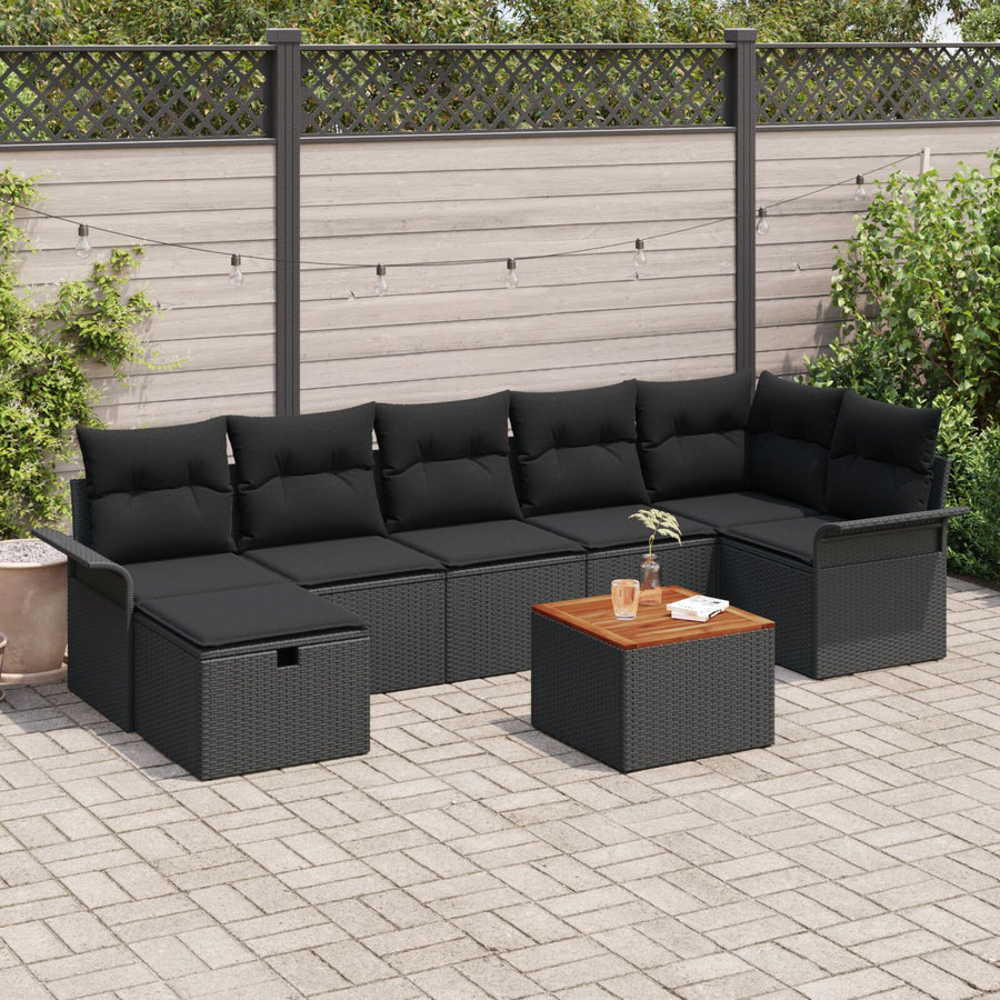 8-Delige Tuin Sofa Set Met Kussens Zwart Poly Rattan