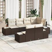 Loungeset poly rotan 7 personen bruin crème
