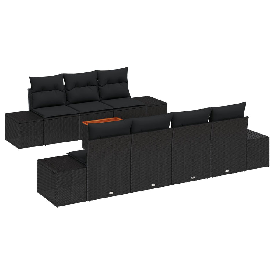 8-Delige Tuin Sofa Set Met Kussens Zwart Poly Rattan Acacia