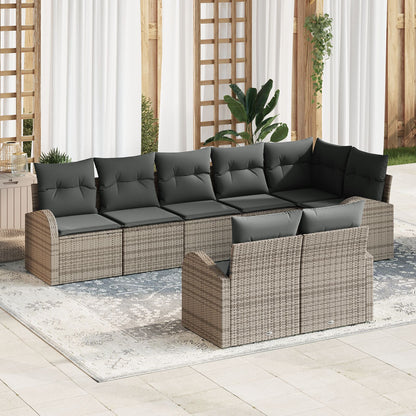 8-Delige Tuin Sofa Set Met Kussens Poly Rattan Grijs zonder tafel