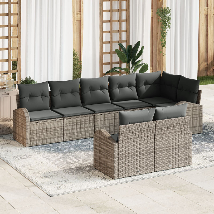 8-Delige Tuin Sofa Set Met Kussens Poly Rattan Grijs zonder tafel