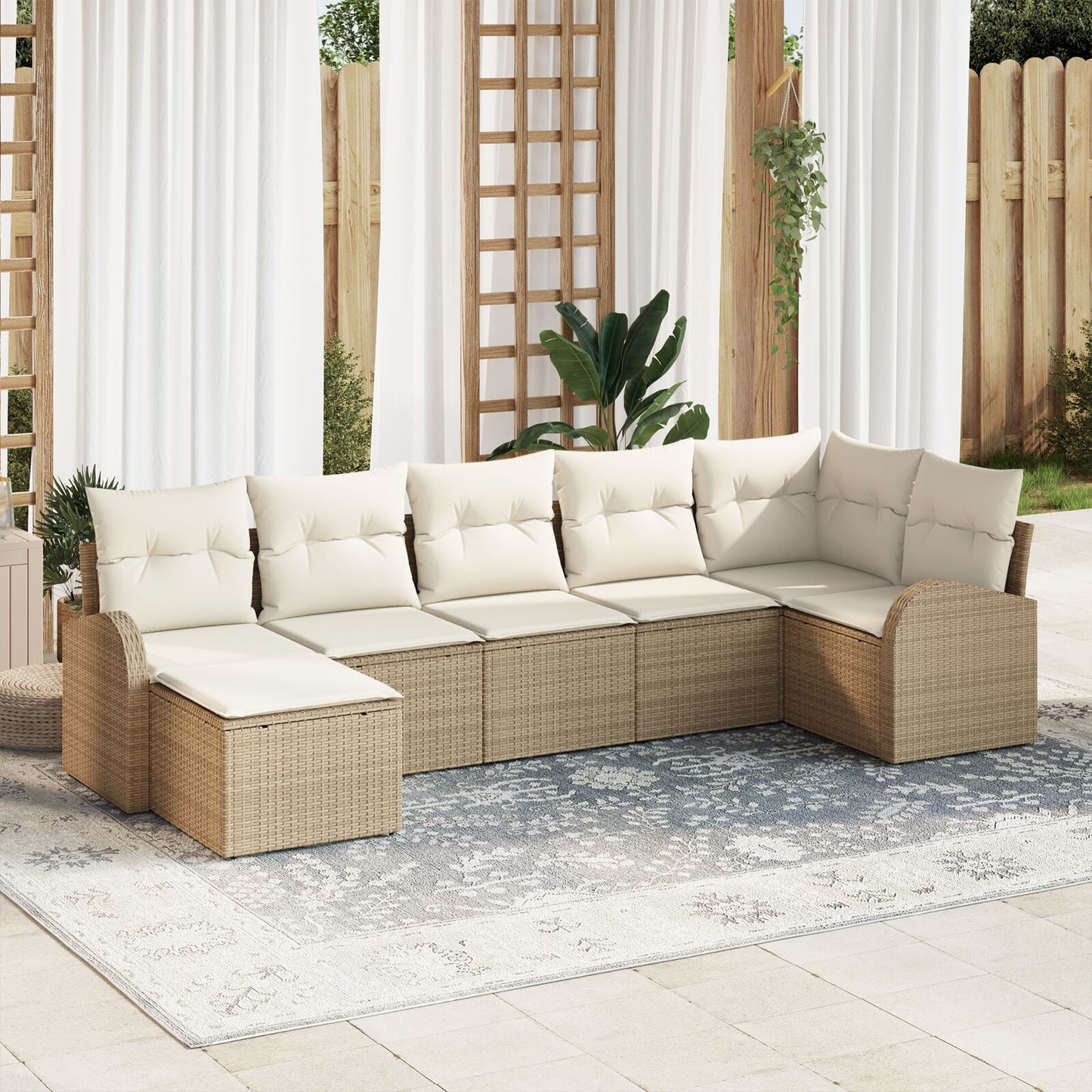7-Delige Tuinbank Set Met Kussens Beige Poly Rattans