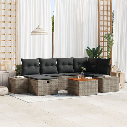 Tuinbank Set Set Van 7 Grijs Poly Rattan Buitenbank Rechthoekig Wit